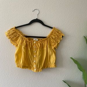 Forever 21 Off the Shoulder Cropped Top | mustard yellow, medium